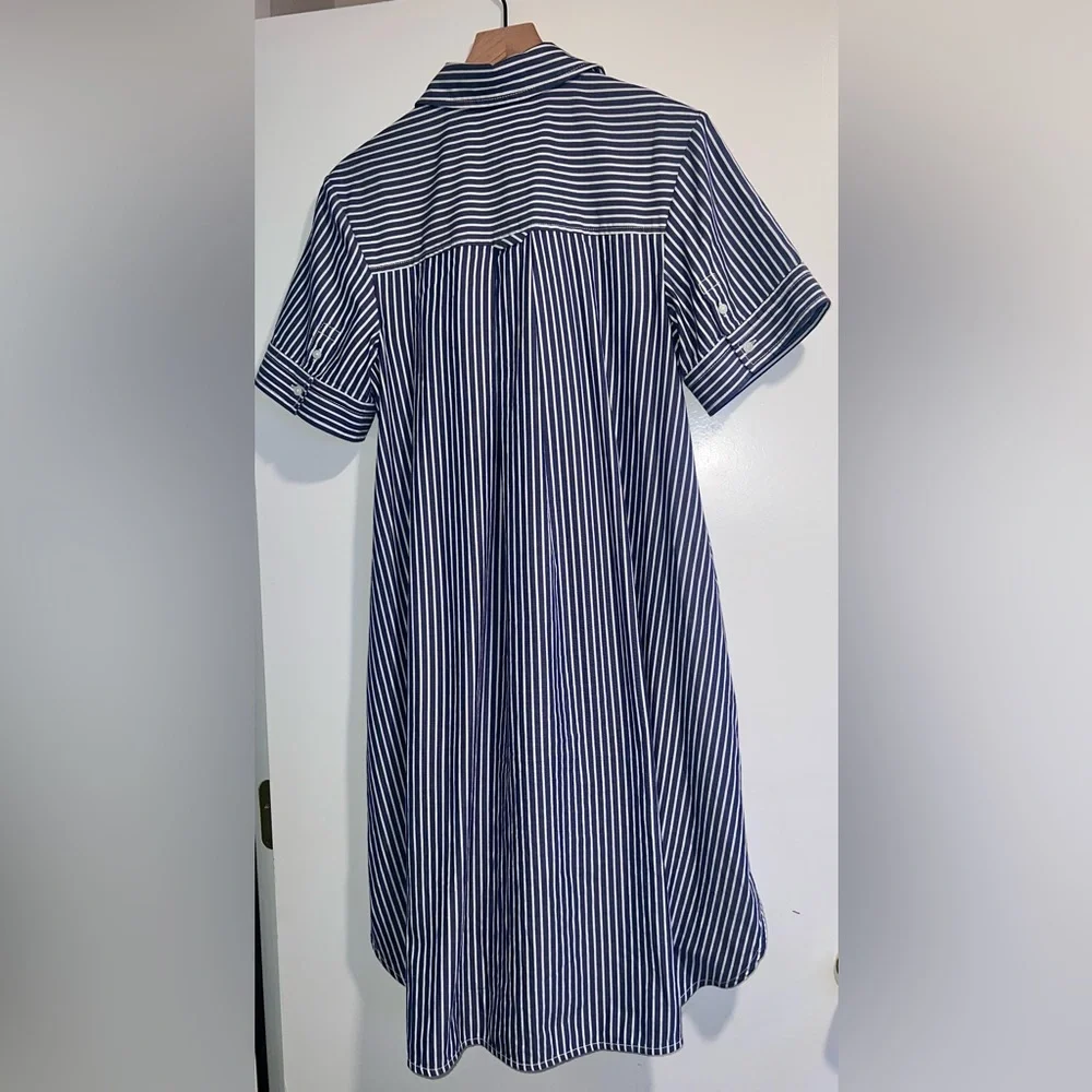 EVERLANE daytripper short sleeve blue & white stripe shirt dress oversized small - Picture 7 of 9